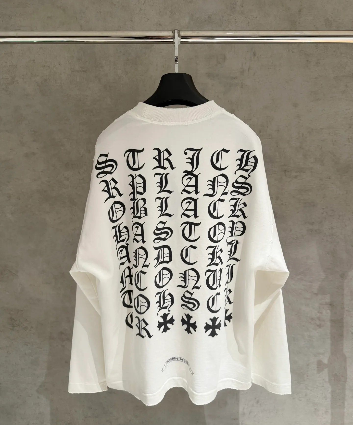 🅿️340 [Strict quality control] CH Croixin's new long-sleeved sweatshirt T-shirt. Heavy 340g double yarn fabric. Wash the whole garment twice. Frayed and torn on all four sides. Heavy fabric. The neckline is made of icy Solona. Loose fit. Deep, wide and stylish. No deformation or shrinkage. Color: 3 colors, black, white and gray. Size: M-2xl